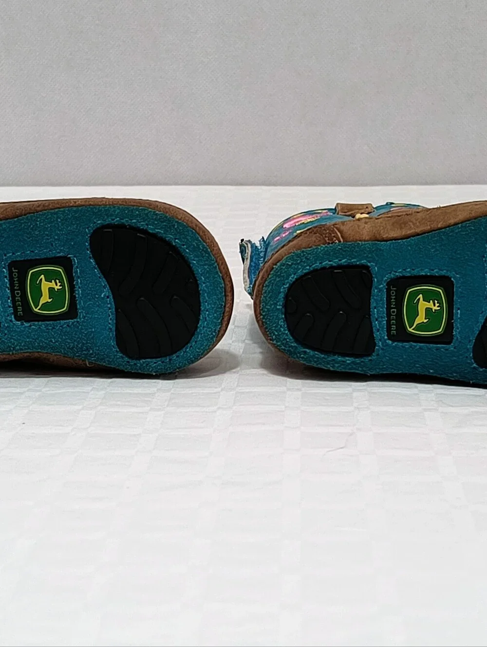 John Deere Brown & Teal Toddler Western Boots with Pink & Yellow Accents